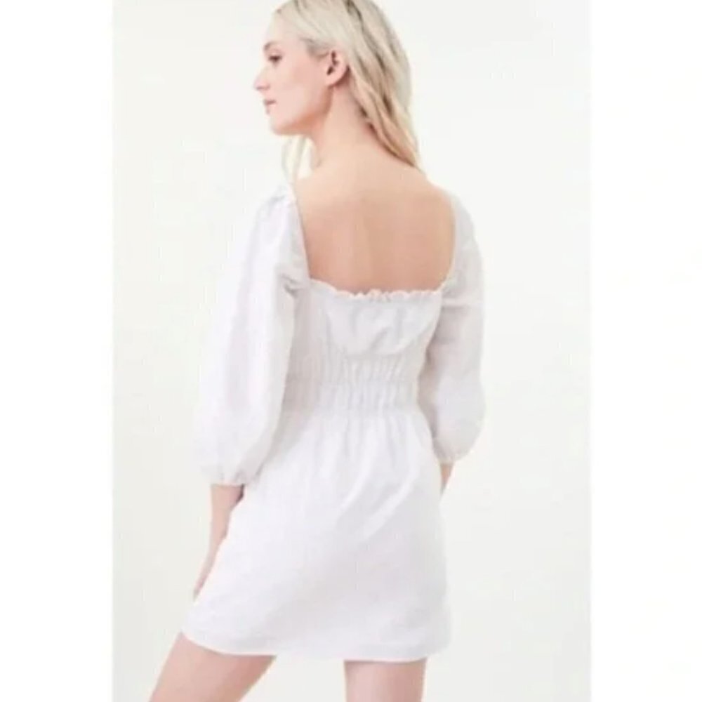 Charlie Holiday Boheme Linen Puff Sleeve Mini Dress Coastal - Picture 8 of 14